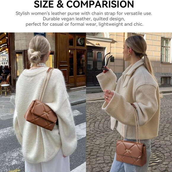 Small Vegan Leather Quilted Crossbody Bag with Chain for Women - Picture 2 of 7